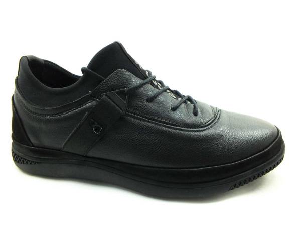 Hakiki Deri Streç Erkek Sneaker Ayakkabı - Siyah - 4364