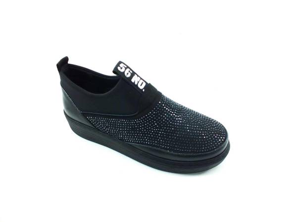 Bayan Streç-Taşlı Sneaker Ayakkabı - Siyah - 397