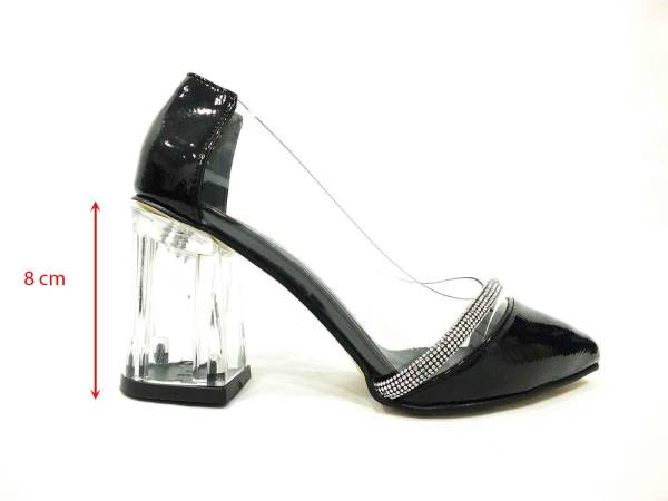 Caprito Şeffaf Topuklu Kadın Ayakkabı Siyah-Rugan 13 Y-3805