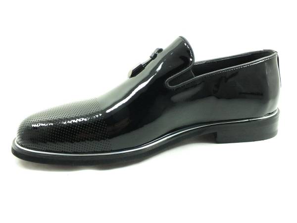 Çarıkçım Bağcıksız Hakiki Deri Erkek Ayakkabısı Siyah-Rugan 114 045