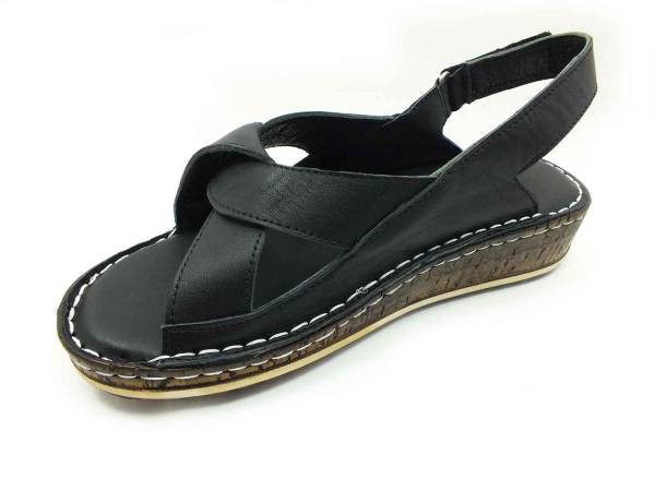 Çarıkçım Hakiki Deri Cırtlı Kadın Sandaleti Siyah 114 026