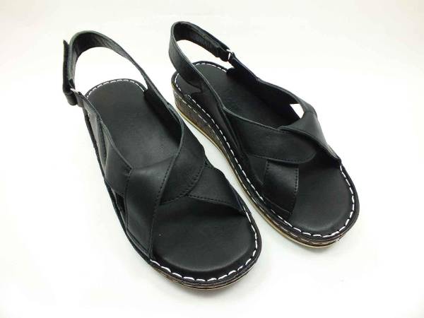 Çarıkçım Hakiki Deri Cırtlı Kadın Sandaleti Siyah 114 026