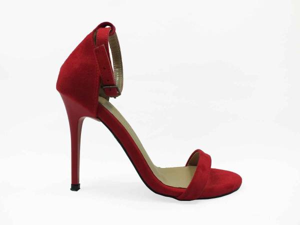 Çarıkçım Tek Bantlı Topuklu Ayakkabı Kırmızı-Süet 19 1126