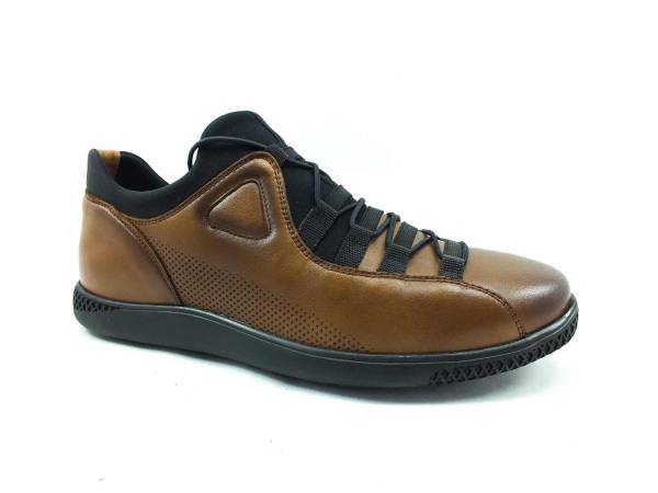 Hakiki Deri Streç Erkek Sneaker Ayakkabı - Taba - 4459