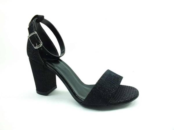 Topuklu Bayan Ayakkabı - Siyah-Simli - 25-153