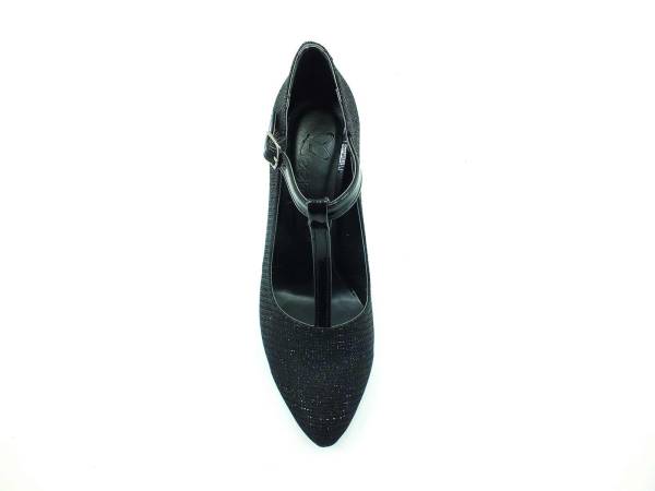 Topuklu T-Bant Bayan Ayakkabı - Siyah-Simli - 105