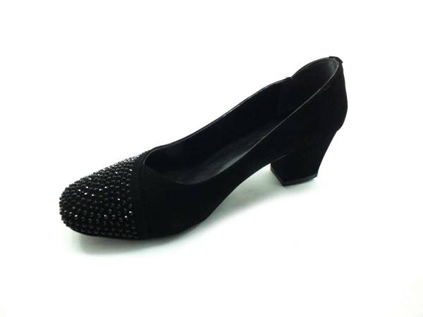 Topuklu Taşlı Bayan Ayakkabı - Siyah-Süet - 8670